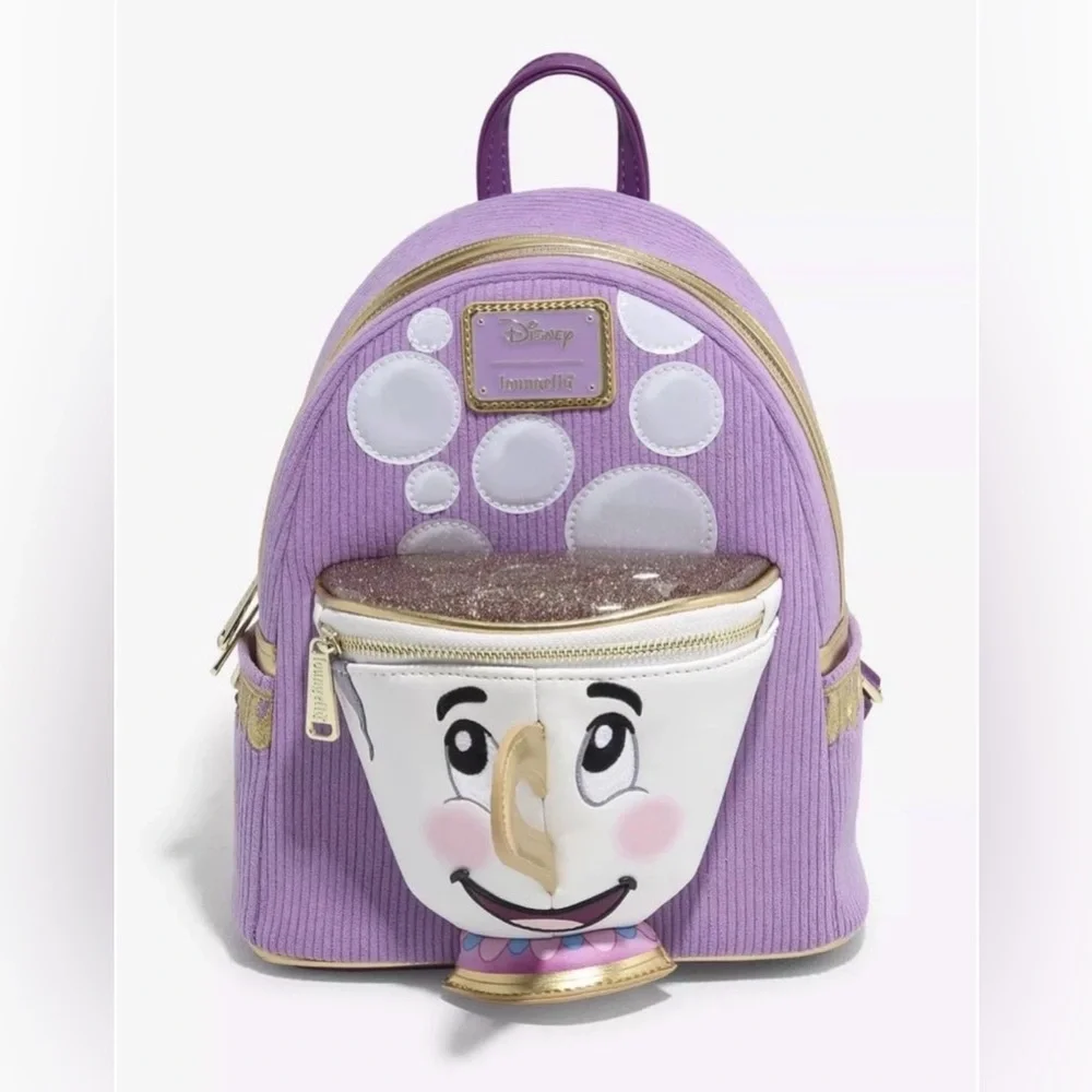 NWT Loungefly Disney Beauty & the Beast Chip Figural Corduroy Mini Backpack